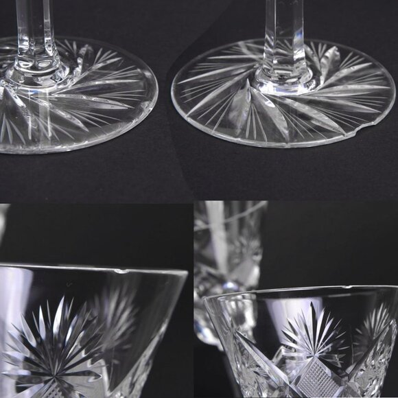 W J Hughes Crystal Janessa Water or Wine Glasses, Cut Star/Pinwheel /Fan Set 11 - Picture 10 of 13